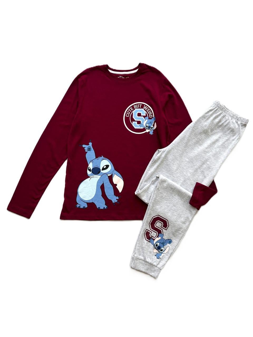 Піжама дитяча Primark Stich лонгслів/штани 14-15 років 164 см Бордовий/Сірий (05022026-50)