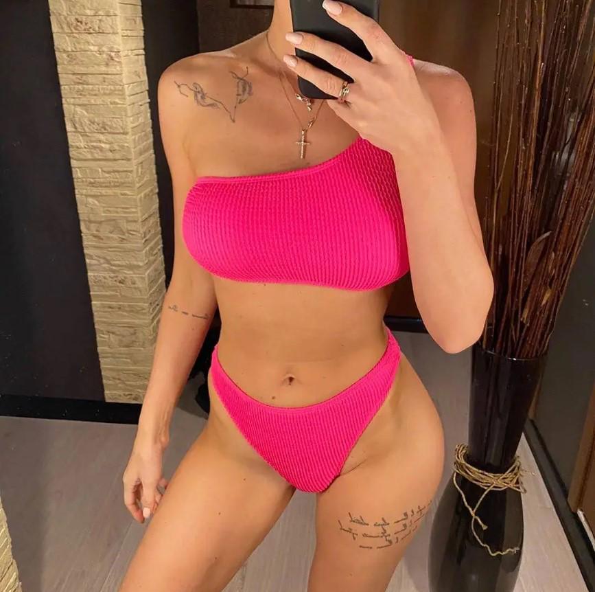 Купальник роздільний Жатка на одне плече/трусики-сліпи р. 48/L Малиновий (SOL-2128-MAL-L) - фото 2