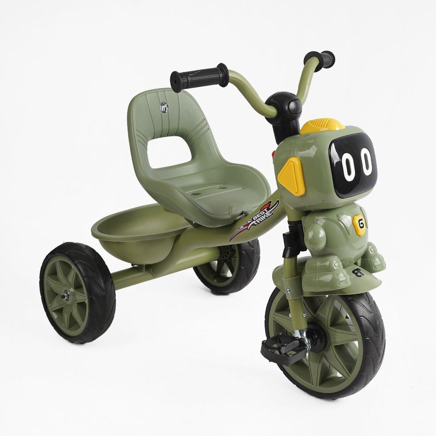 Детский трехколесный велосипед без ручки Best Trike BS с фигуркой и корзиной Зеленый