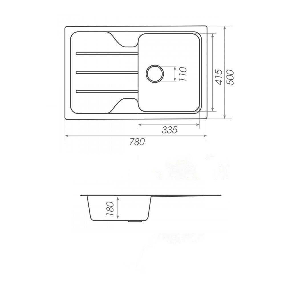 Мойка кухонная Platinum PLS-A39664 прямоугольная гранитная 780x500 мм Бежевый (170589) - фото 2