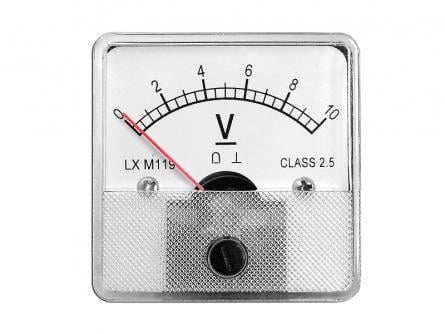 Вольтметр стрелочный DC 10V квадратный (LXM119) Вольтметр стрелочный DC 10V квадратный (LXM119)