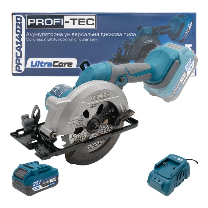 Пила аккумуляторная универсальная дисковая PROFI-TEC PPCA14020 UltraCore 1xPT2040VX 4 Ач зарядное устройство (007956)