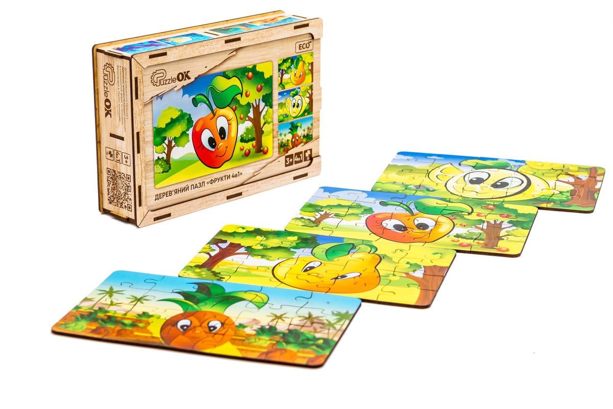 Пазл дерев'яний для дітей PuzzleOK Фрукти 4в1 - фото 5 Пазл дерев'яний для дітей PuzzleOK Фрукти 4в1 - фото 5