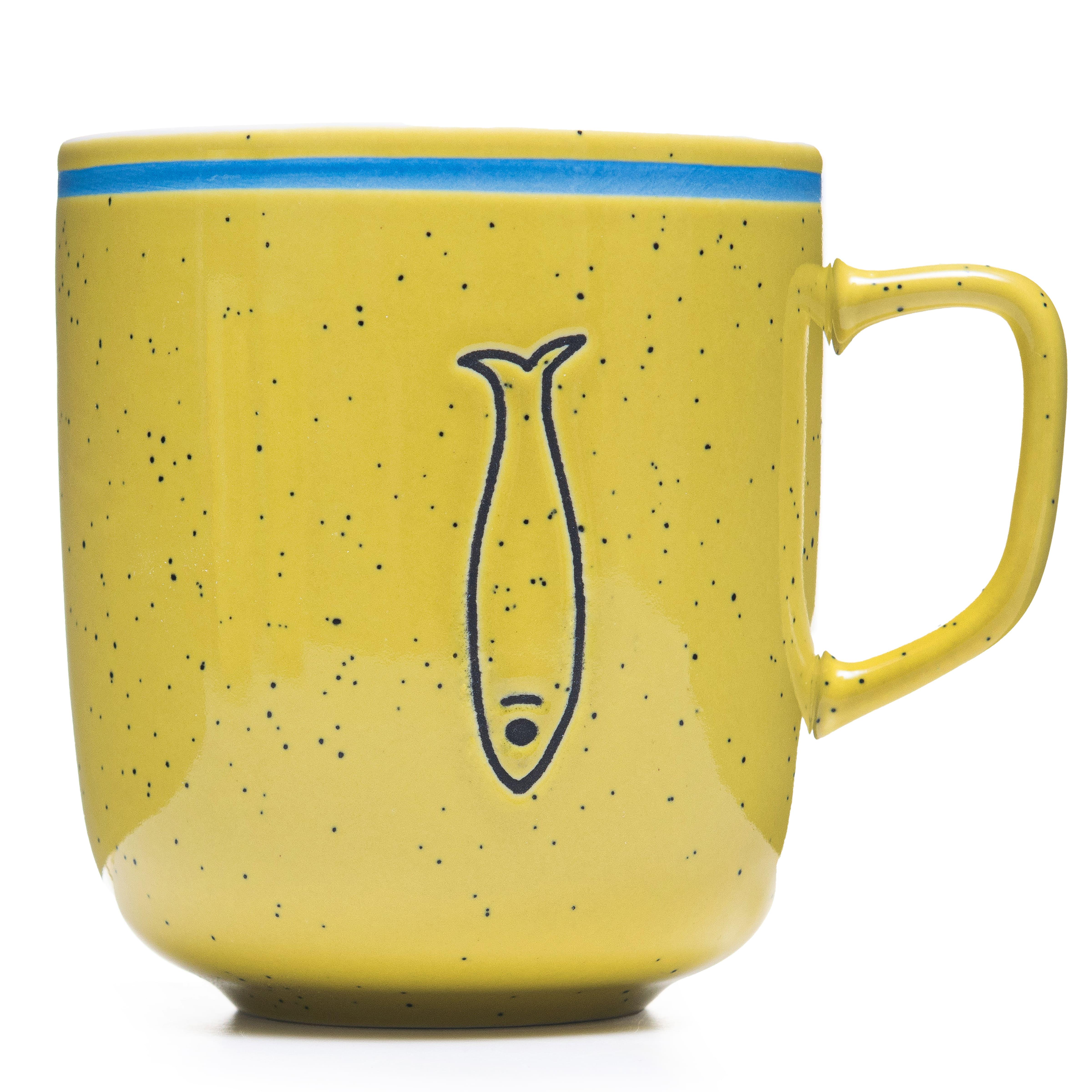 Набор чашек elemi Fish&Chill с подставкой керамика/металл 390 мл 4 шт. Желтый/Голубой (УТ-00094453) - фото 13