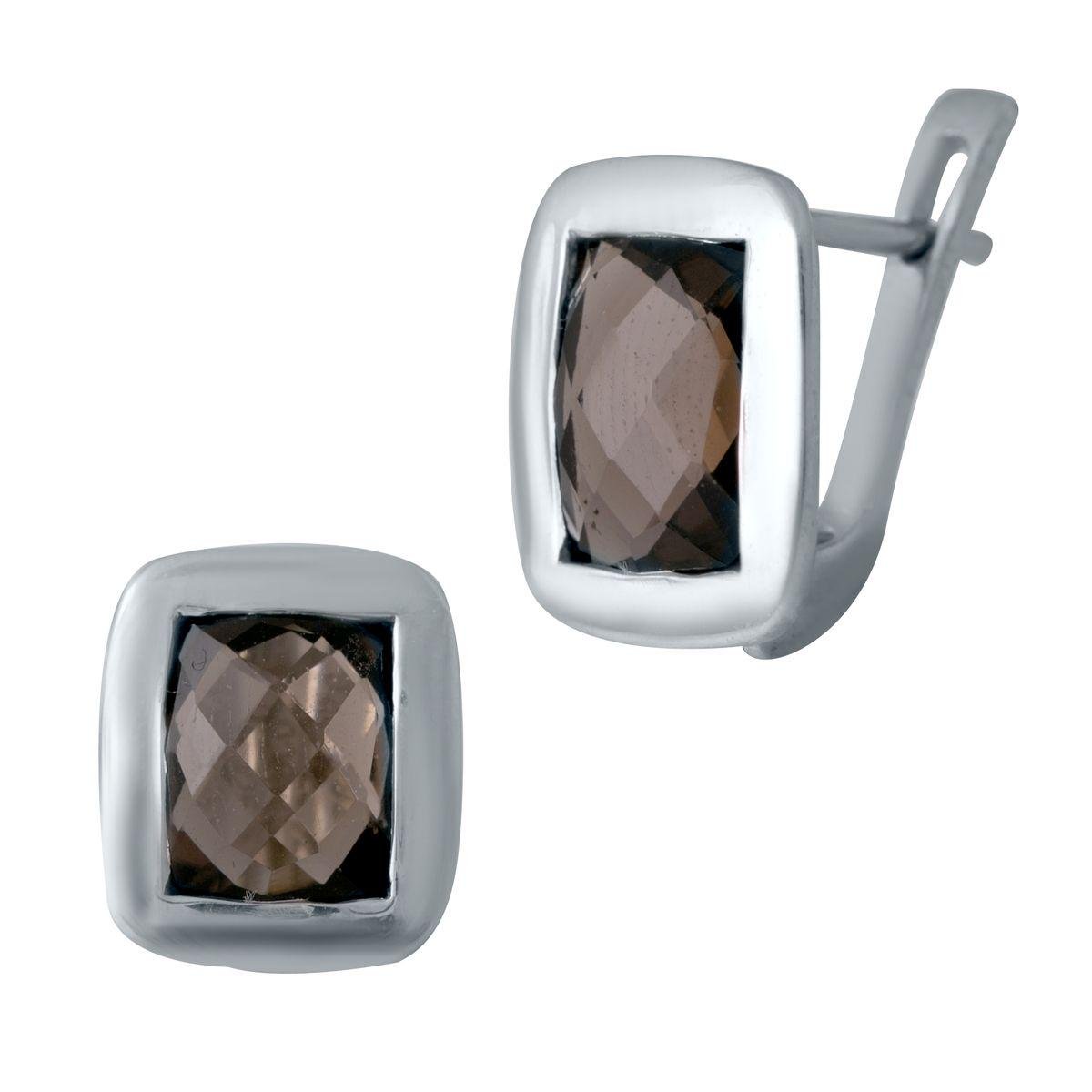 Сережки срібні LoveR з прямокутною формою вставки з натурального раухтопазу Сережки срібні LoveR з прямокутною формою вставки з натурального раухтопазу