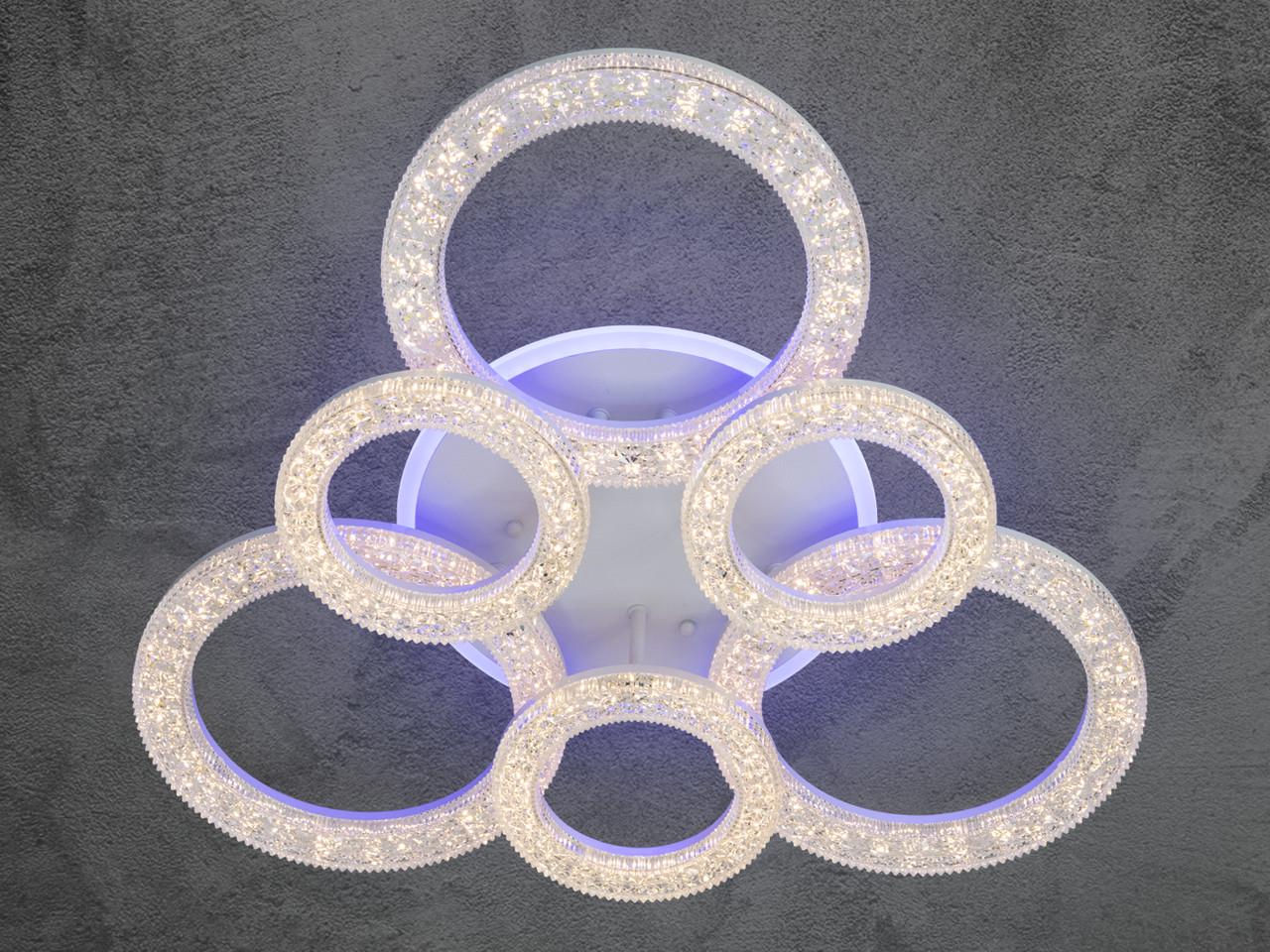 Люстра Led для зала с диммером 2203-3+3WH-LS 110W на 15 м2 Белый (2462621367)