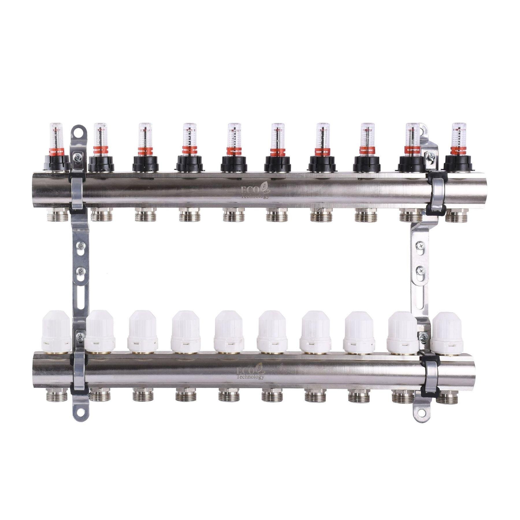 Колектор із витратомірами регуляторами та кріпленням Eco 001D 1"x10 (000013463)