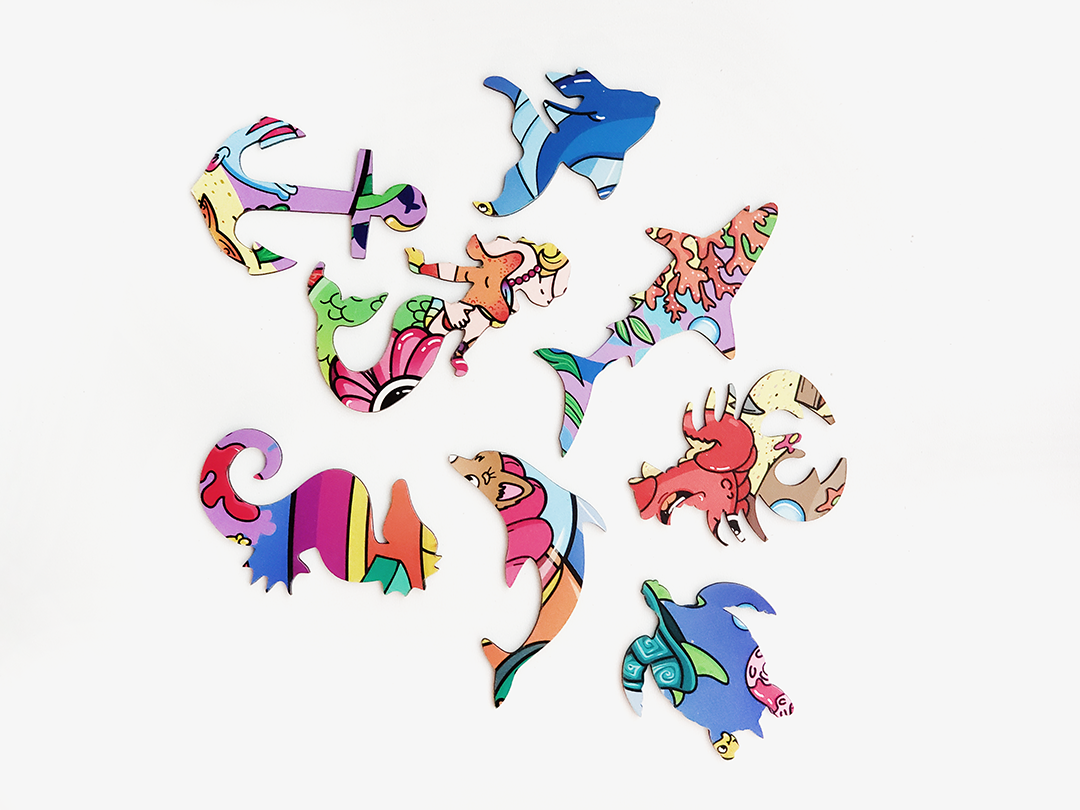 Пазл деревянный Подводный мир в форме дельфина 49,1 х34, 3 см 58 шт. (1543566781) - фото 4