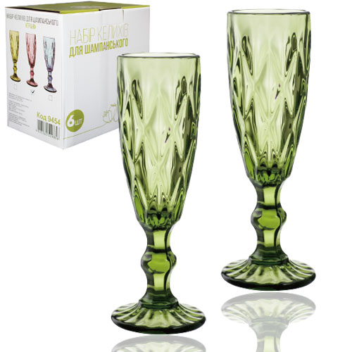 Набір бокалів для шампанського SNT Вінтаж 200 мл 6 шт. Смарагдовий (9454) - фото 1 Набір бокалів для шампанського SNT Вінтаж 200 мл 6 шт. Смарагдовий (9454) - фото 1