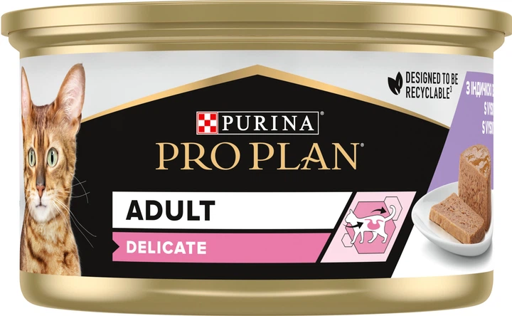 Корм вологий для дорослих котів консервований Purina Pro Plan Delicate з чутливим травленням паштет з індичкою 85 г (89927)