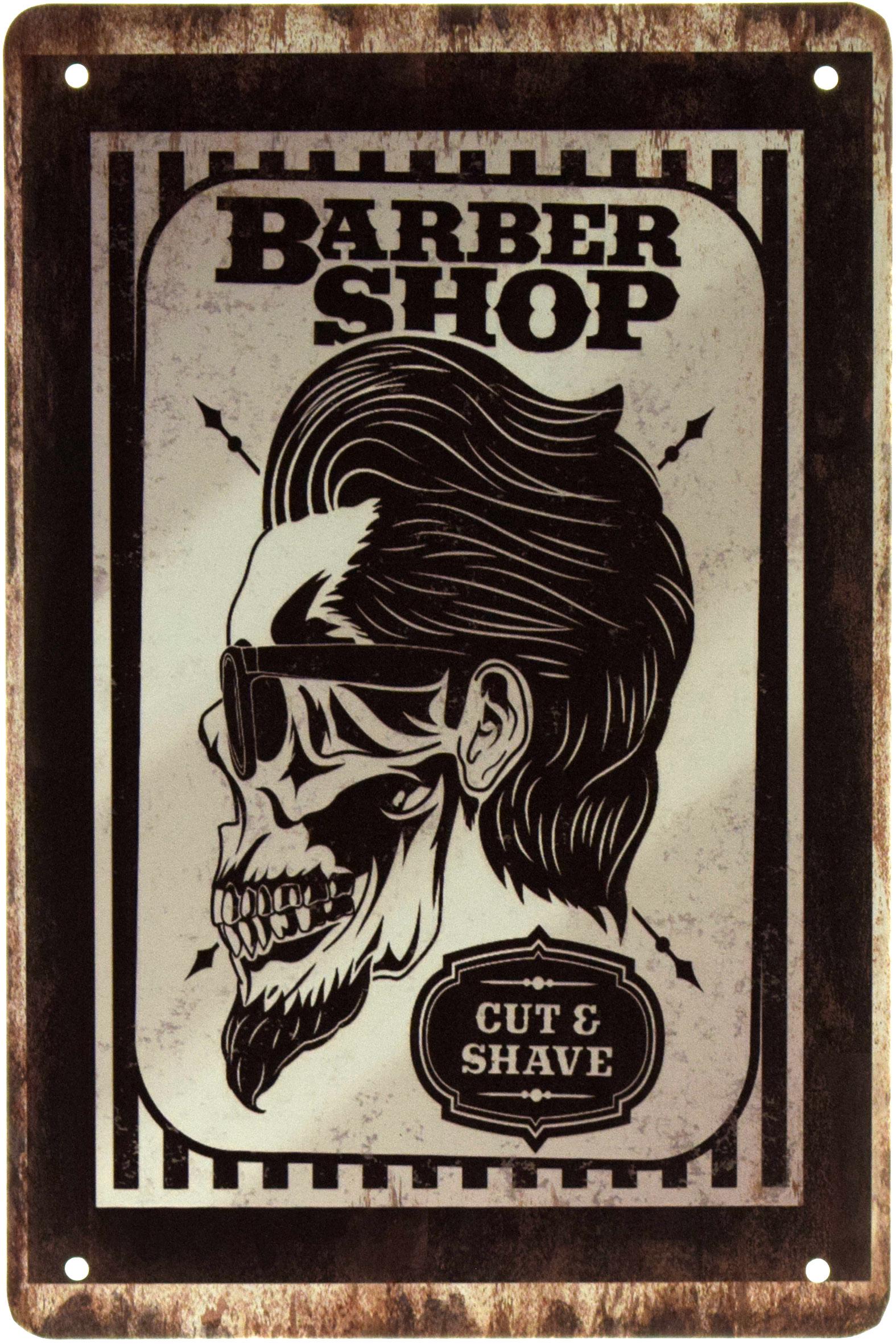 Табличка металлическая Барбершоп, Стрижём И Бреем/Barbershop Cut & Shave 20x30 см