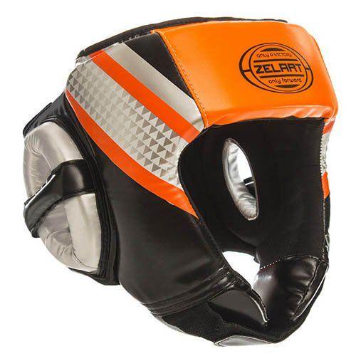 Шлем боксерский Zelart BO-1336 открытый M Оранжевый/Черный (37363086)