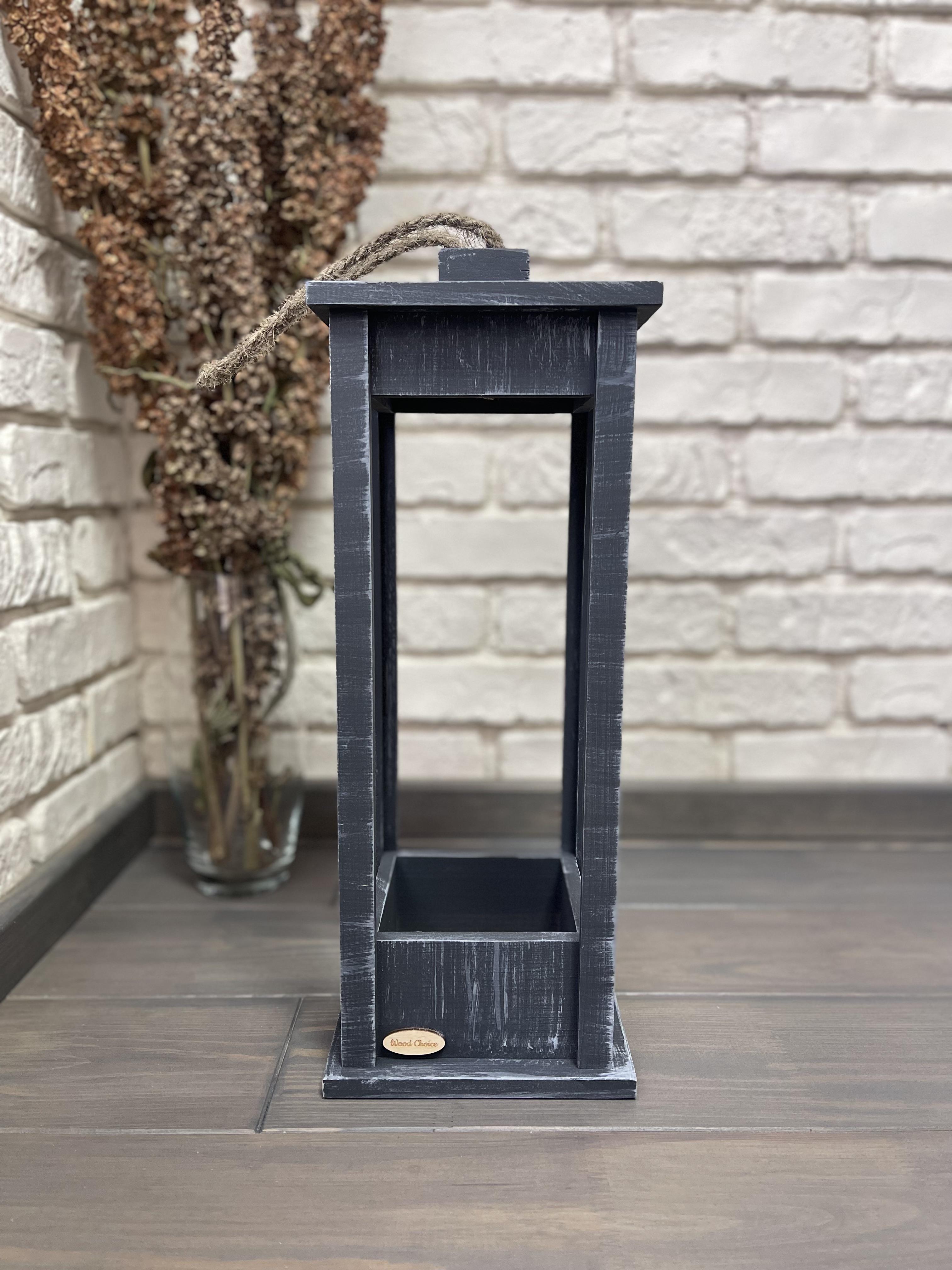 Подсвечник деревянный Wood Choice Фонарь 17х17х45 Cеро-белый - фото 1