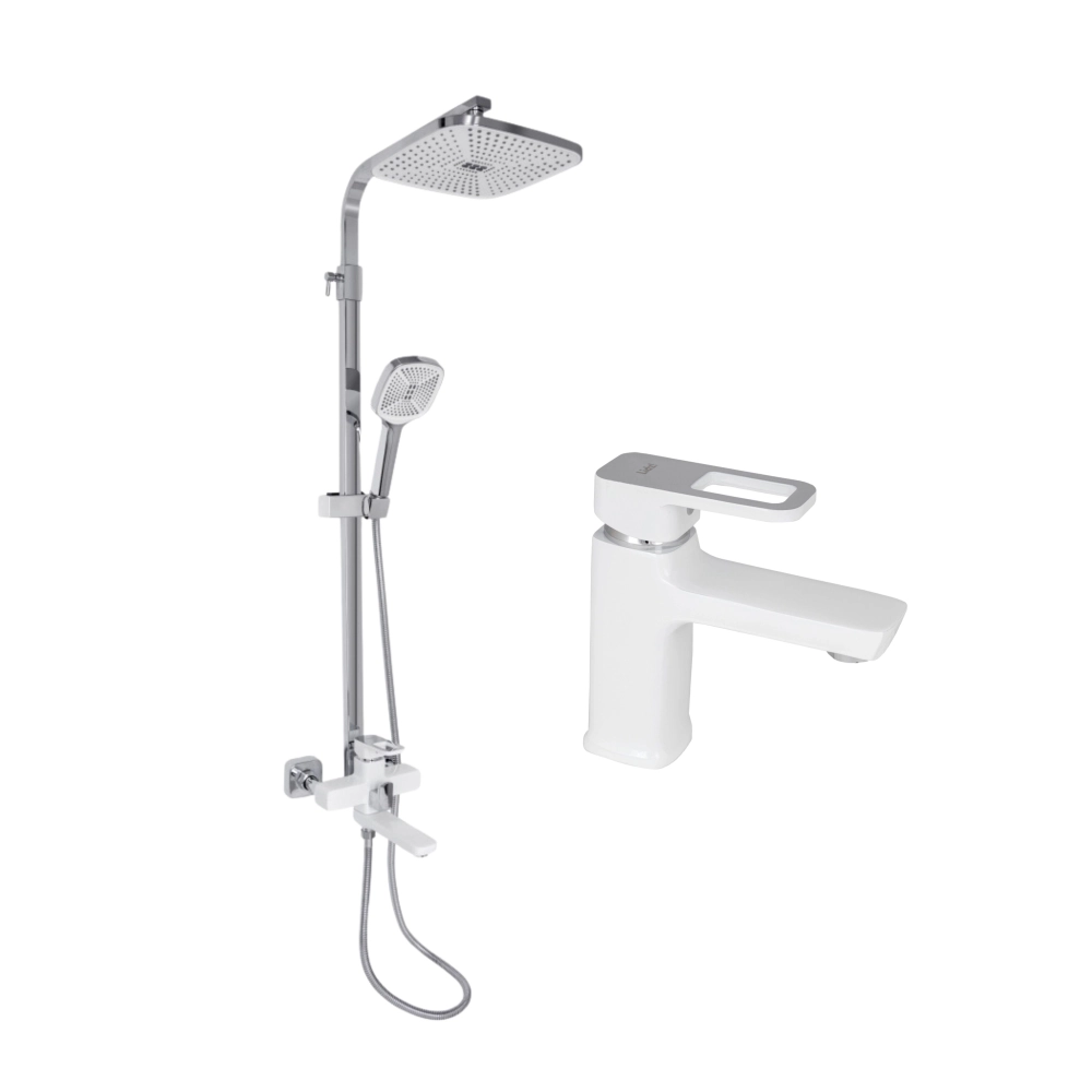 Набор смесителей для ванны WCR_1 2в1 душевая система/смеситель для умывальника квадратный Белый/Хром (32898300)