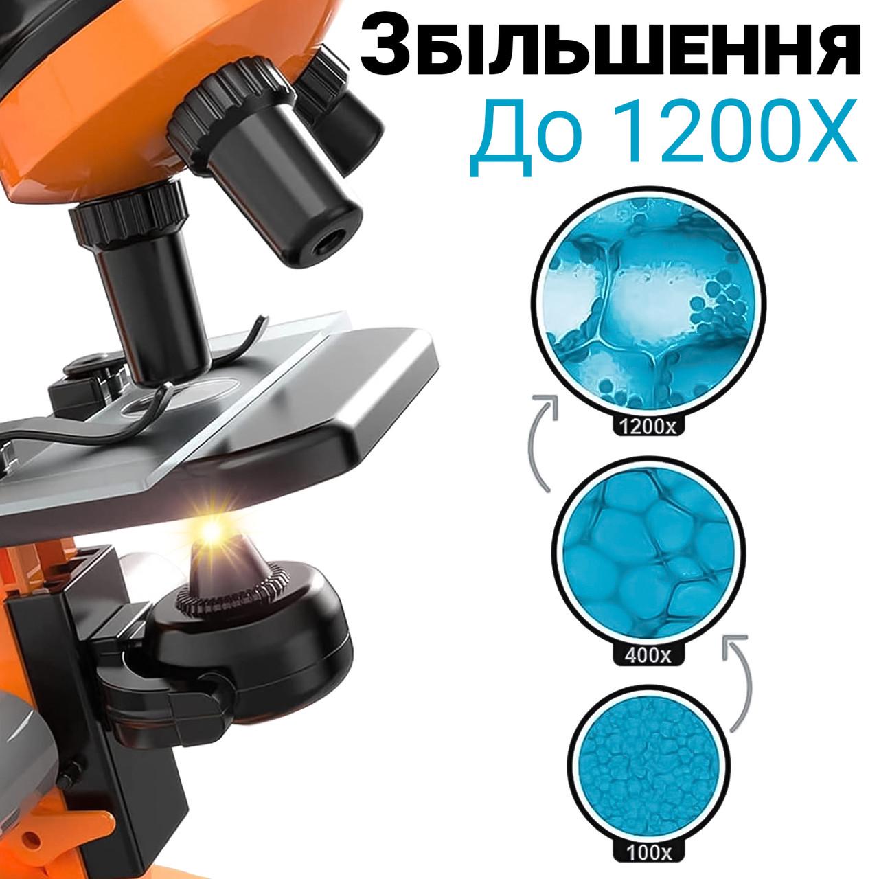 Микроскоп детский OEM 1013A-1/биологические микропрепараты Оранжевый - фото 9