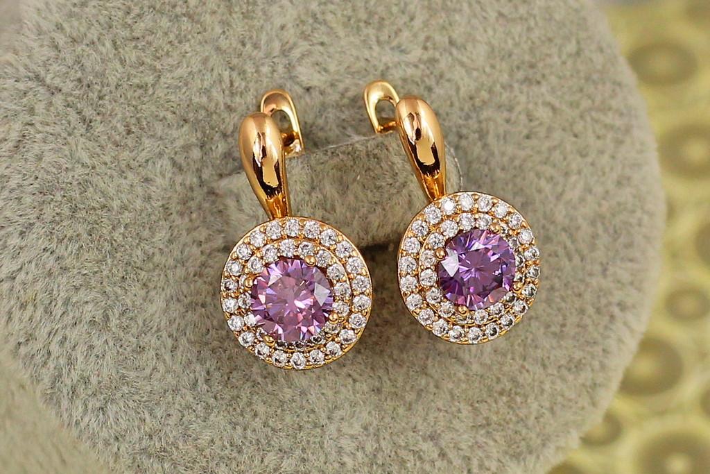 Серьги Xuping Jewelry Мечта с фиолетовым камнем 1,9 см Золотистый (2427000324)