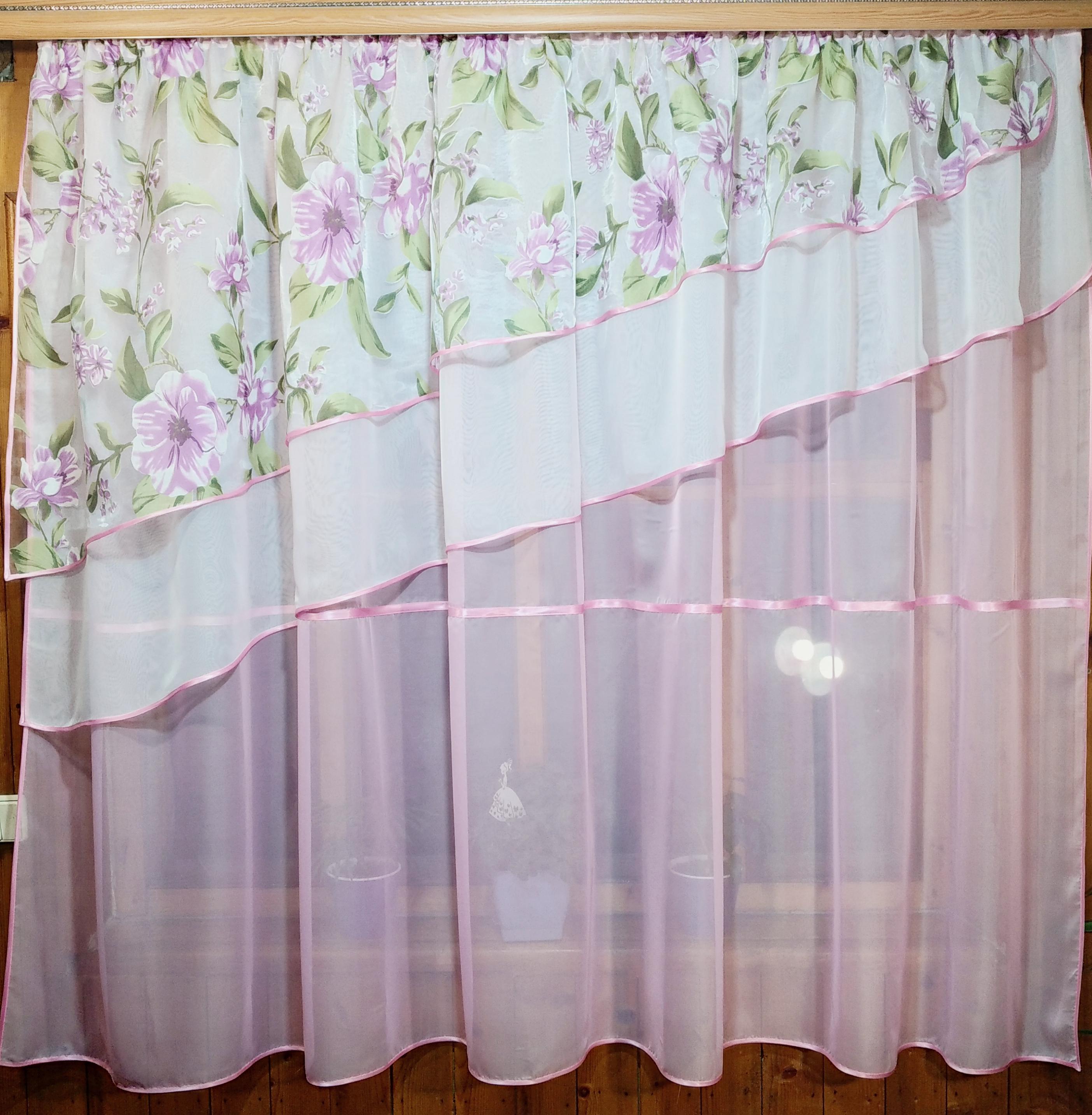 Занавеска кухонная готовая короткая Алия Розовый/Яблочный - фото 1 Занавеска кухонная готовая короткая Алия Розовый/Яблочный - фото 1