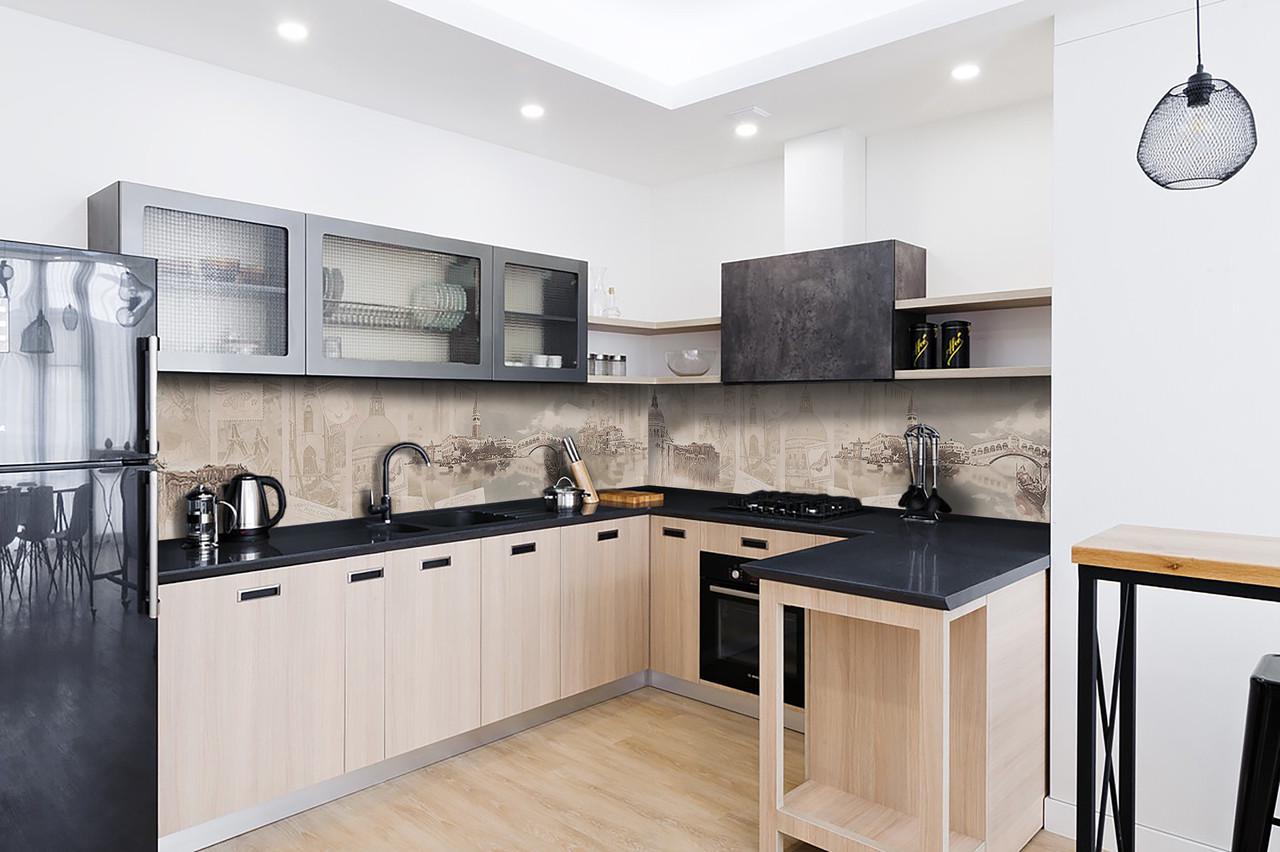 Кухонный фартук Винтажная Италия ретро из самоклеющейся виниловой пленки 65х250 см Бежевый