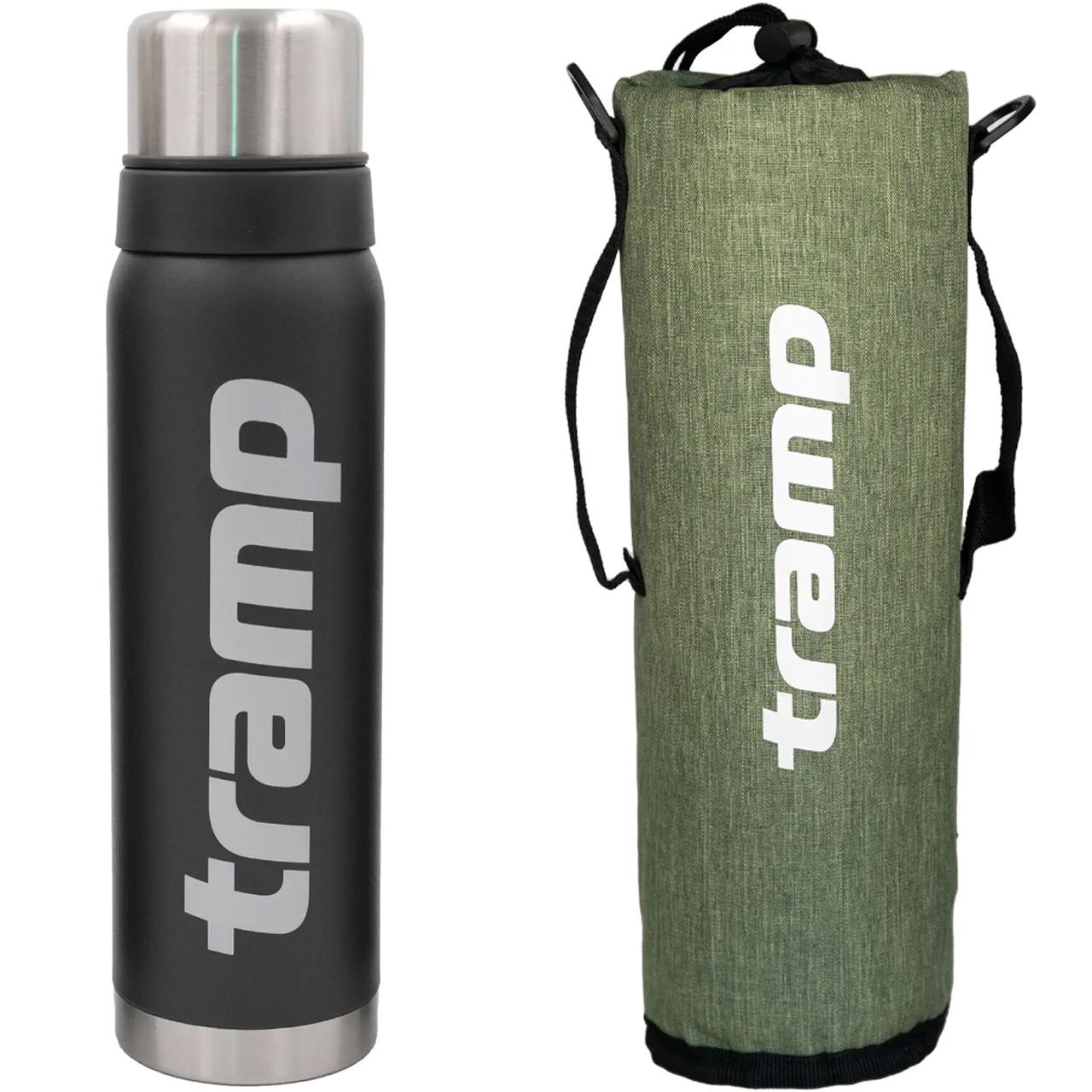 Комплект термос для напитков с термочехлом Tramp expeditio из нержавеющей стали держит 24 ч. 0,9 л (UTRC-027-grey)