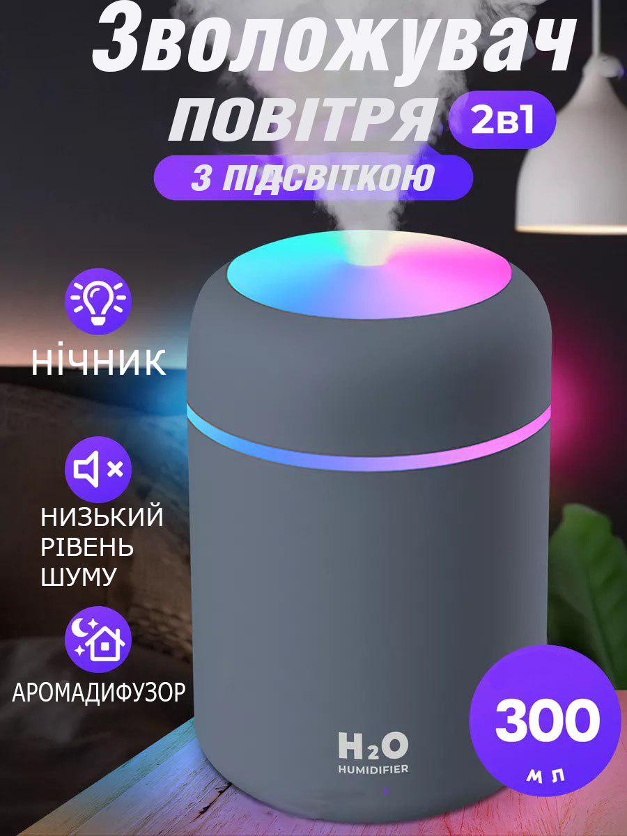 Увлажнитель воздуха ультразвуковой UKC Humidifier с Led подсветкой 300 мл Синий (1052L) - фото 2