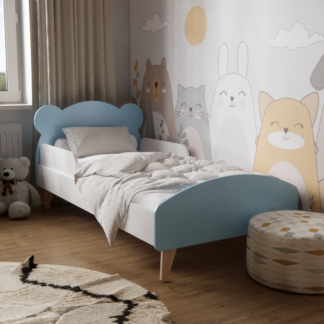 Кроватка детская Мишка с бортиками для детей 3-10 лет для мальчиков 160х80 см Голубой - фото 1 Кроватка детская Мишка с бортиками для детей 3-10 лет для мальчиков 160х80 см Голубой - фото 1