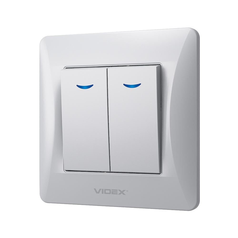 Вимикач двоклавішний Vіdех Bіnеrа з підсвіткою Срібний (22550998)