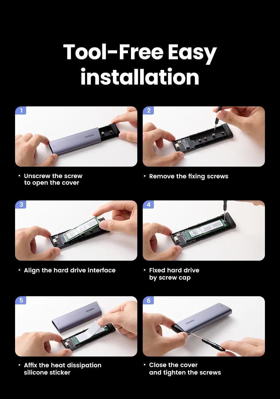 Зовнішній SSD курпус UGREEN M.2 NVMe USB 3.2 Gen2 10 Гбіт/с алюмінієвий Сірий (35267) - фото 5 Зовнішній SSD курпус UGREEN M.2 NVMe USB 3.2 Gen2 10 Гбіт/с алюмінієвий Сірий (35267) - фото 5