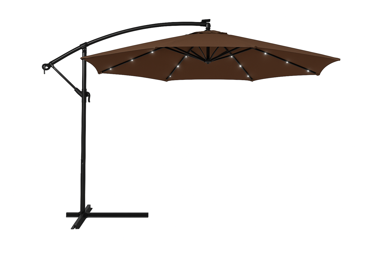 Садова парасолька WCG з поліестеру 160G сталевою рамою LED-підсвічування на сонячній панелі з чохлом 3 м Коричневий (W-7011LED-BR1) - фото 2 Садова парасолька WCG з поліестеру 160G сталевою рамою LED-підсвічування на сонячній панелі з чохлом 3 м Коричневий (W-7011LED-BR1) - фото 2