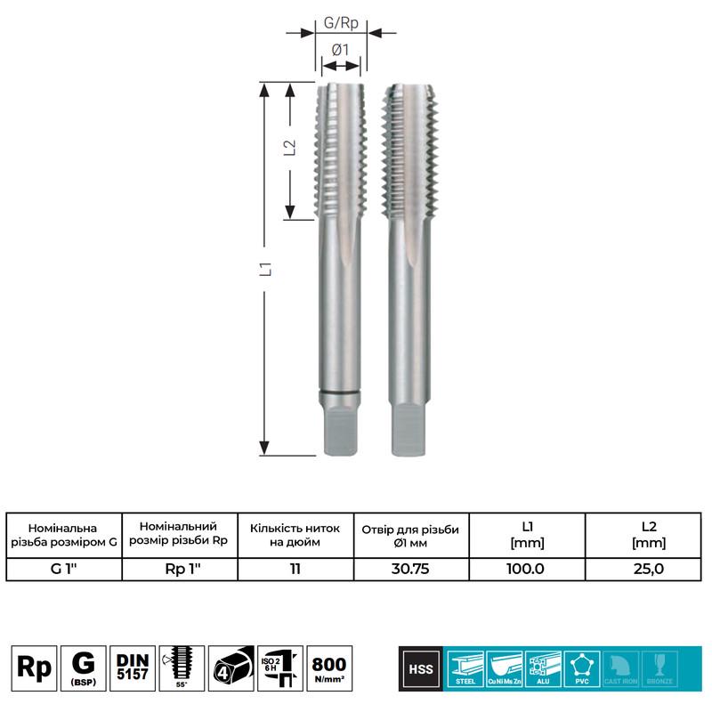 Метчик ручной RUKO DIN5157 1" трубная UNC 11 ниток сталь HSS 2 шт. (INRMRMR400236010R0) - фото 2 Метчик ручной RUKO DIN5157 1" трубная UNC 11 ниток сталь HSS 2 шт. (INRMRMR400236010R0) - фото 2