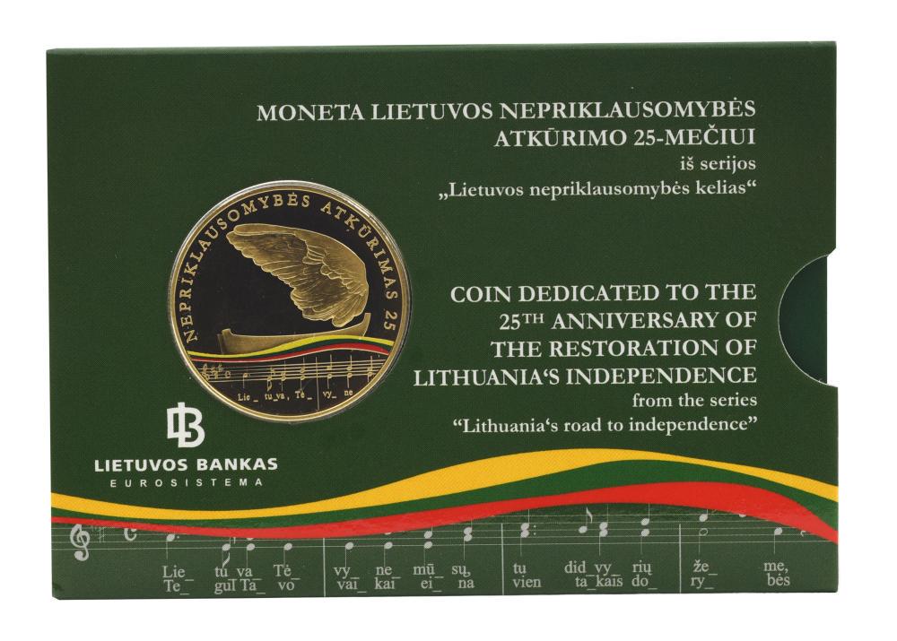Коллекционная монета Литва 5 евро 2015 25 лет Независимости Proof-like (М02956)