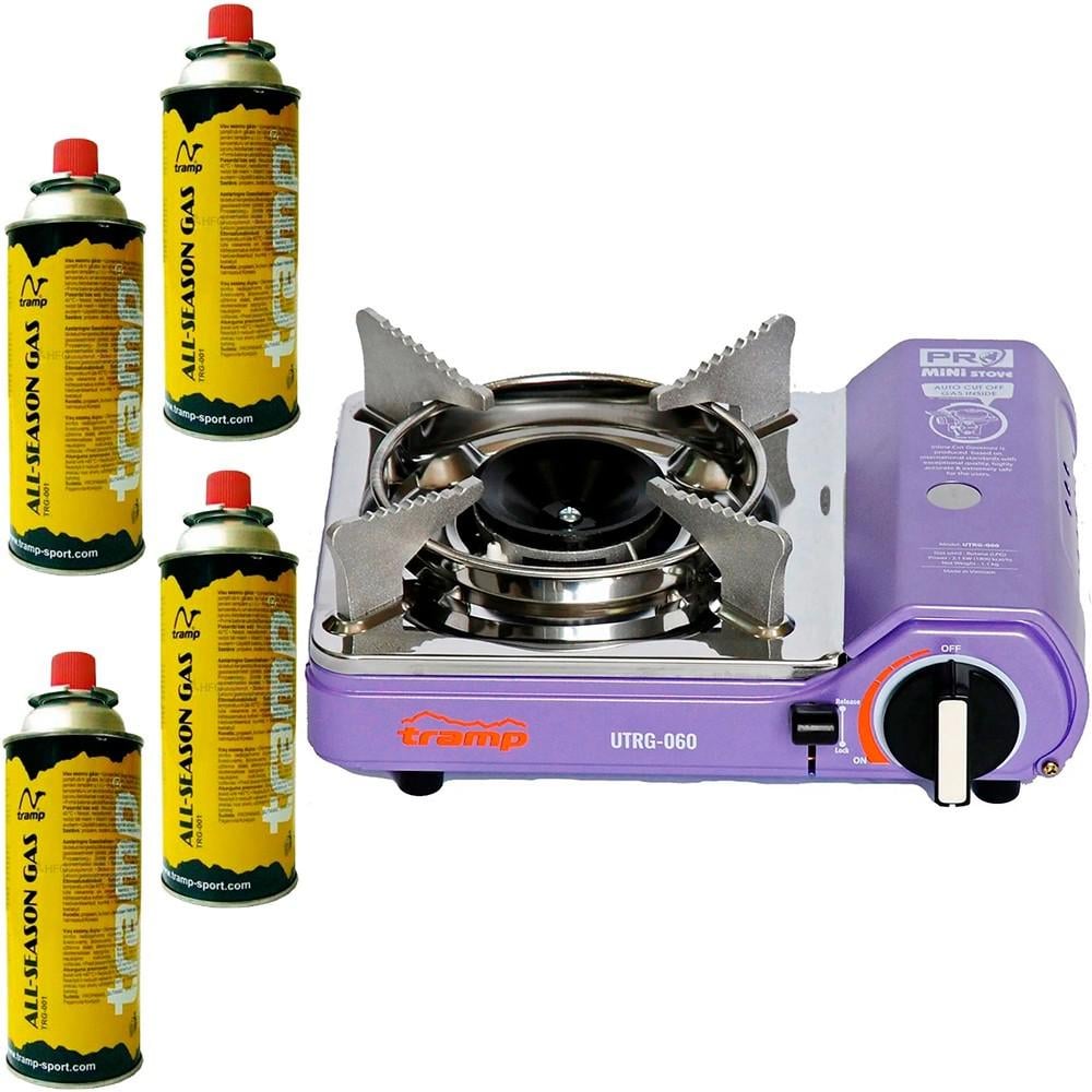 Комплект Плита газовая Tramp UTRG-060 + Газовый картридж 4 шт Gas universal Propane-Butane G777