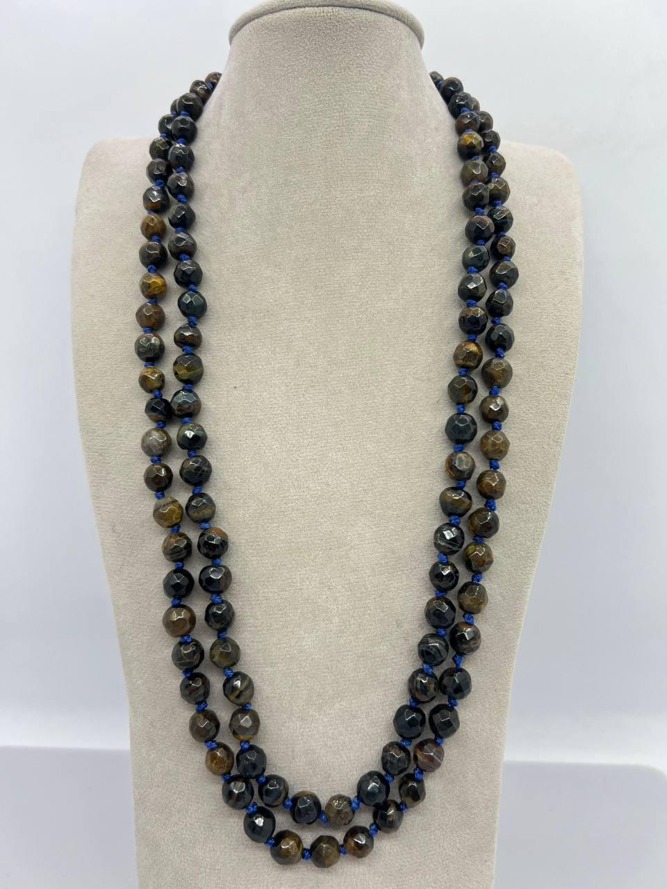 Бусы соколиный глаз 8 мм 116 см Разноцветный (11420)