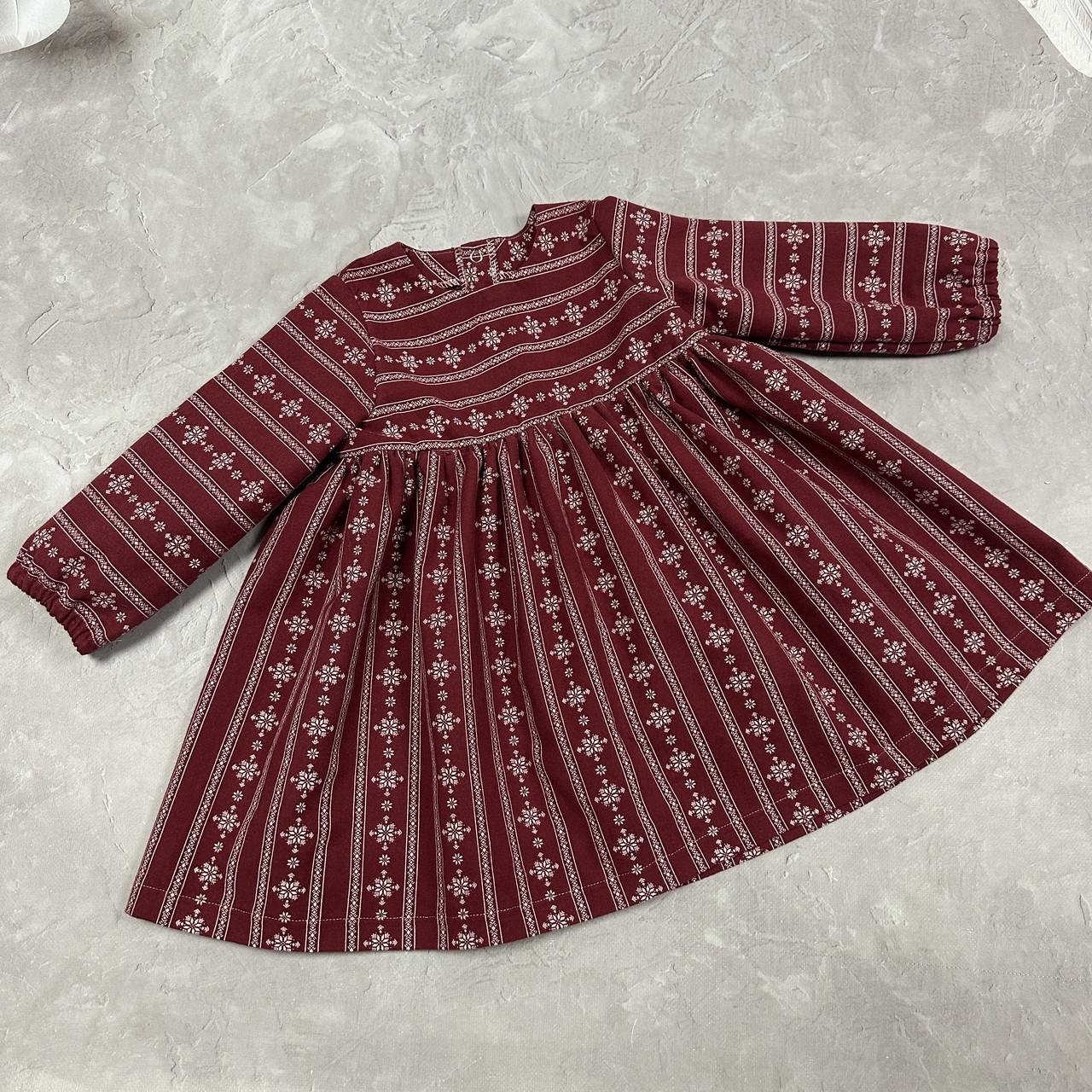 Плаття для дівчинки Мері бавовняне на кнопках з довгим рукавом р. 62 Бордовий (29015194)