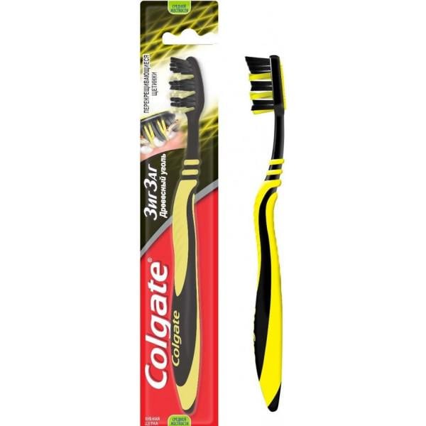 Зубная щетка Colgate ЗигЗаг Древесный уголь средней жесткости 1 шт. Желтый