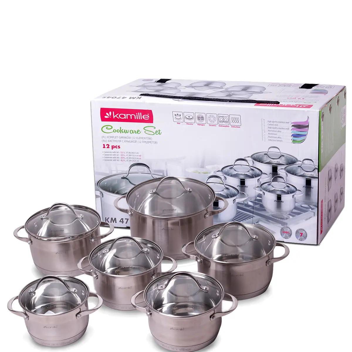 Набір каструль Kamille з нержавіючої сталі 1,8 л/2,3 л/3 л/5,5 л 12 пр. (KM-4704S)