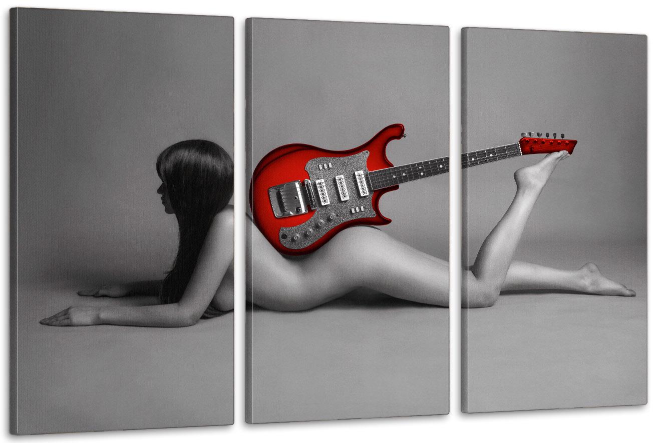 Картина модульная в гостиную/спальню Девушка с гитарой 53х100 см (ART-272_3A)