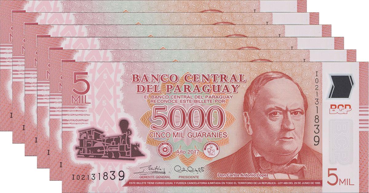 Коллекционная банкнота Парагвай 2017 5000 гуарани 6 шт. P234 UNC
