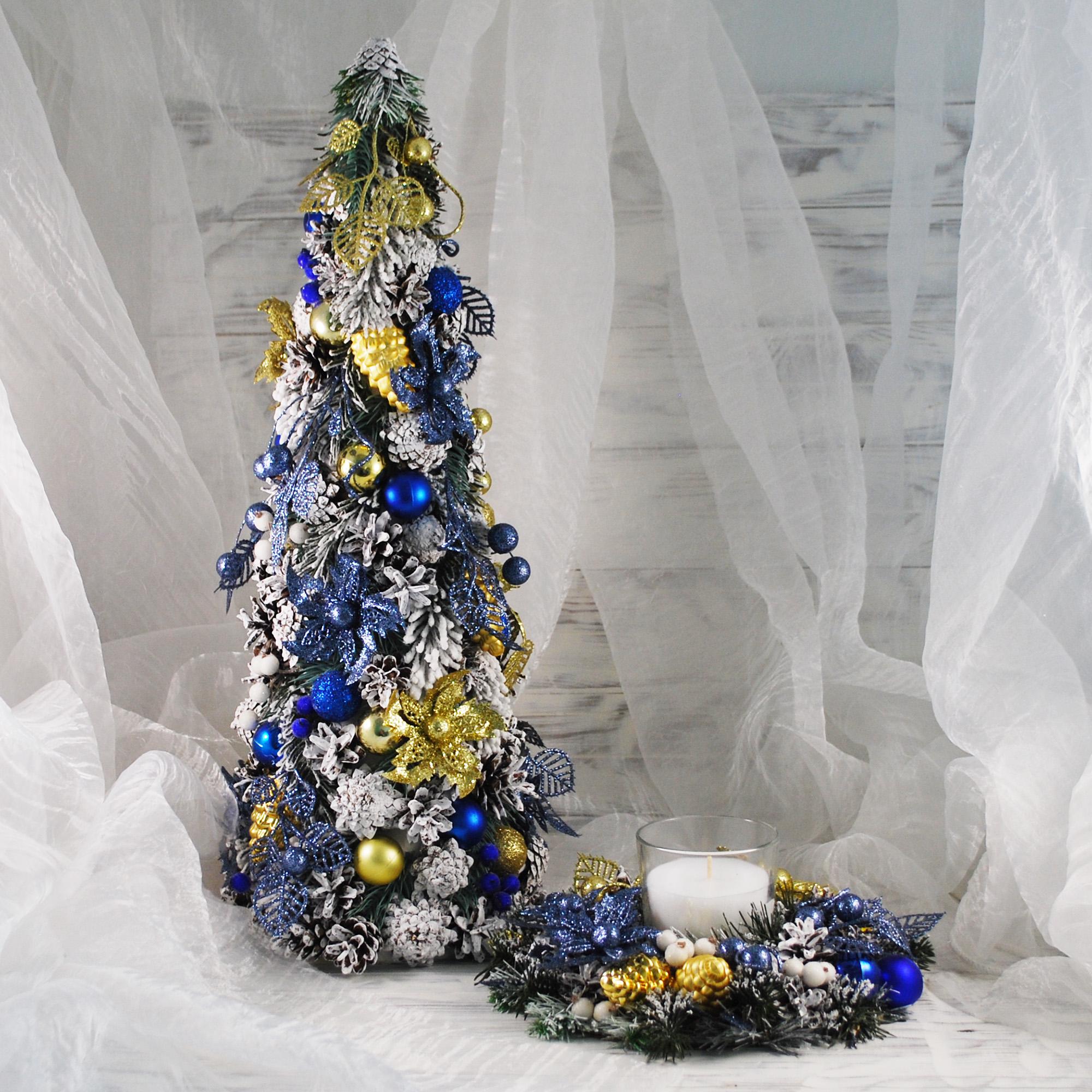 Набор новогодняя елка и подсвечник Синий/Золотой/Белый (4938587)