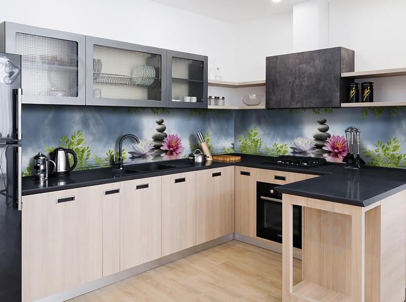 Скинали на кухню Zatarga "Лотосы и Камни" 650х2500 мм виниловая 3Д наклейка кухонный фартук самоклеящаяся Z181708/1 Скинали на кухню Zatarga "Лотосы и Камни" 650х2500 мм виниловая 3Д наклейка кухонный фартук самоклеящаяся Z181708/1