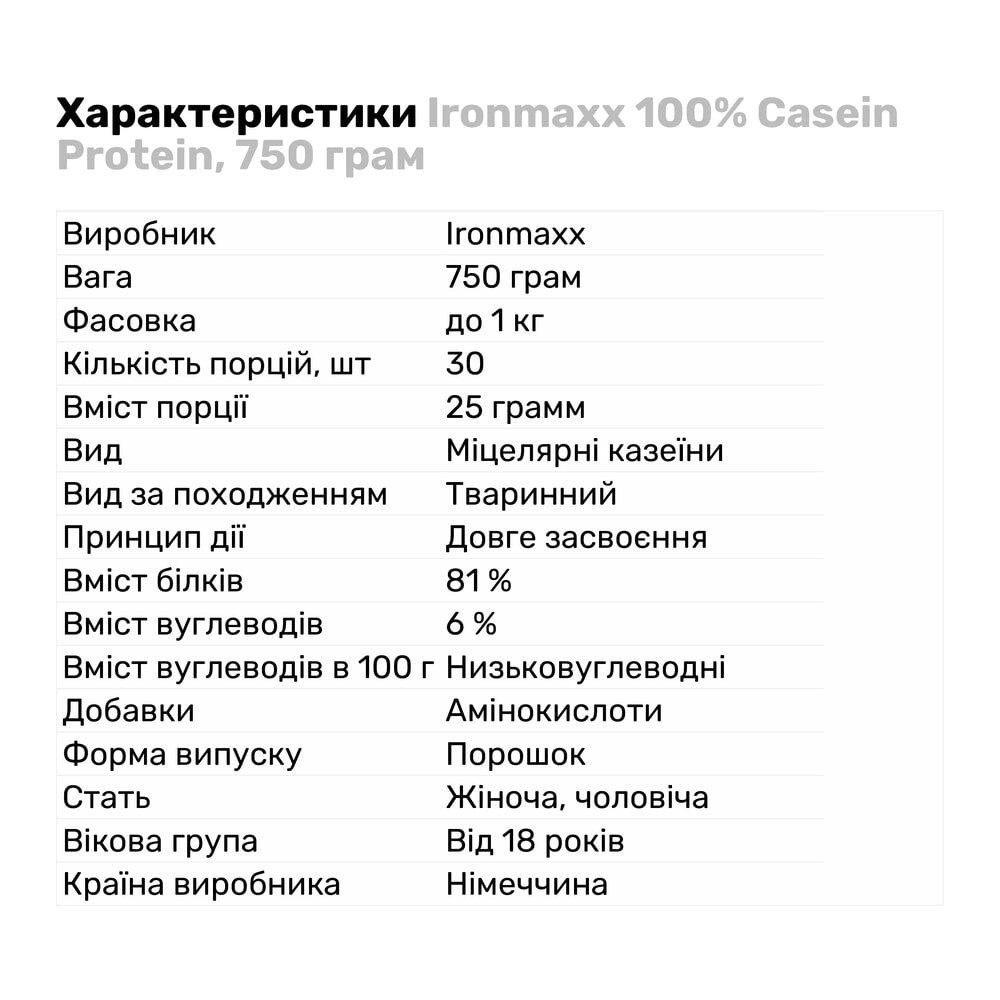 Протеїн Ironmaxx 100% Casein 750 г Ваниль (1160V10142) - фото 2