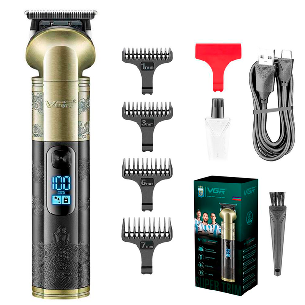 Тример акумуляторний VGR V-296 для стрижки вусів та борои 4 насадки (ML-04438)