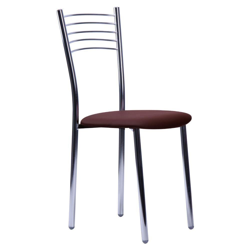 Стул AMF Холдинг Оливия Мадрас ДК Brown из металла и кожзама Хром/Темно-коричневый (059624)
