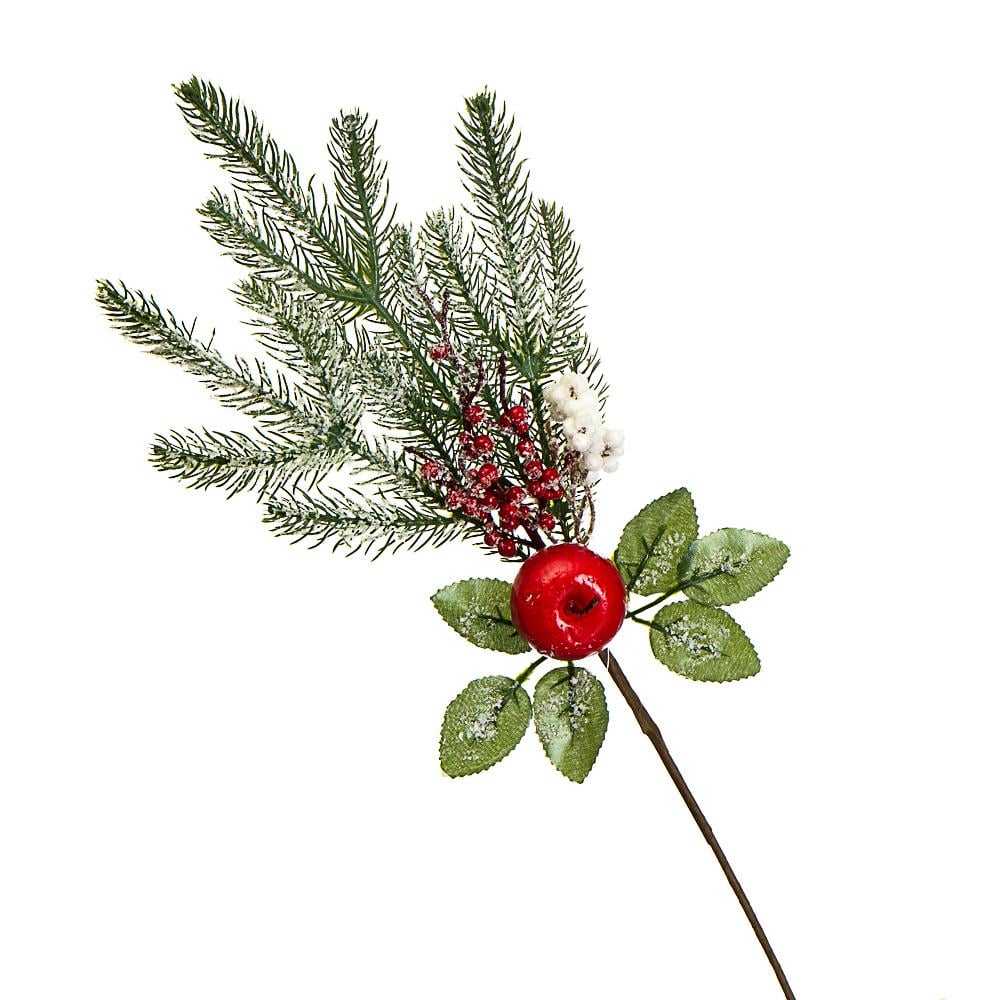 Декоративная ветка Elisey Ель с яблоками и ягодами в снегу (024NM)