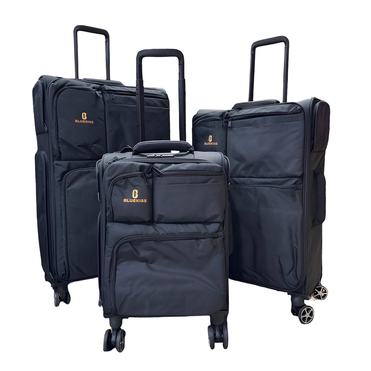 Набор чемоданов тканевых 3в1 с кодовым замком и телескопической ручкой Черный (1218)