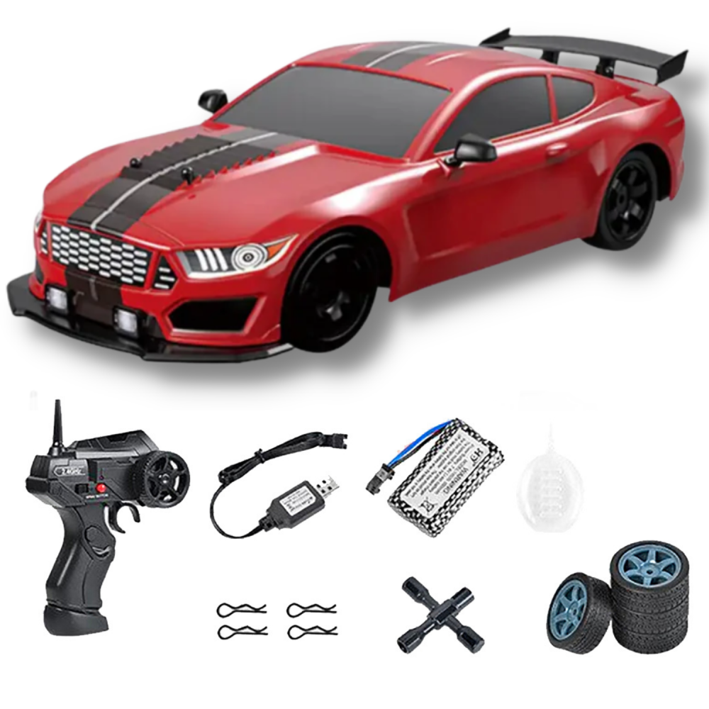 Машинка большая дрифтовая RC Race Ford Mustang 4WD на радиоуправлении с парогенератором и Led подсветкой 28 см Красный