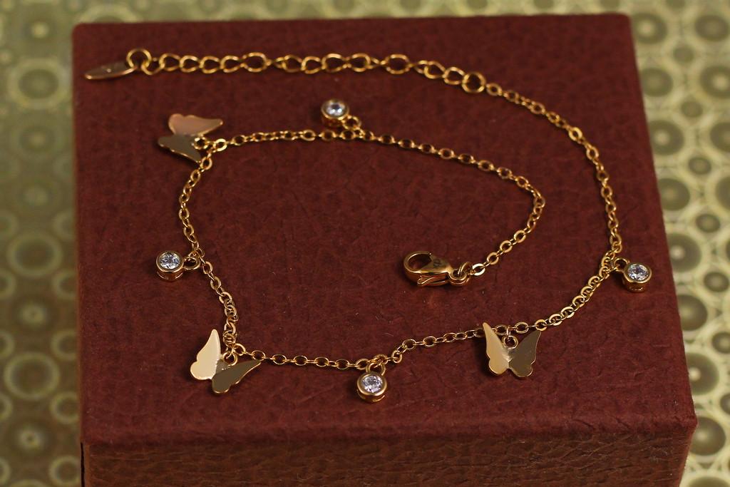 Браслет на ногу Xuping Jewelry бабочки с камнями в ободке 23 см 1 мм удлинитель 5 см Золотистый (2405107454)