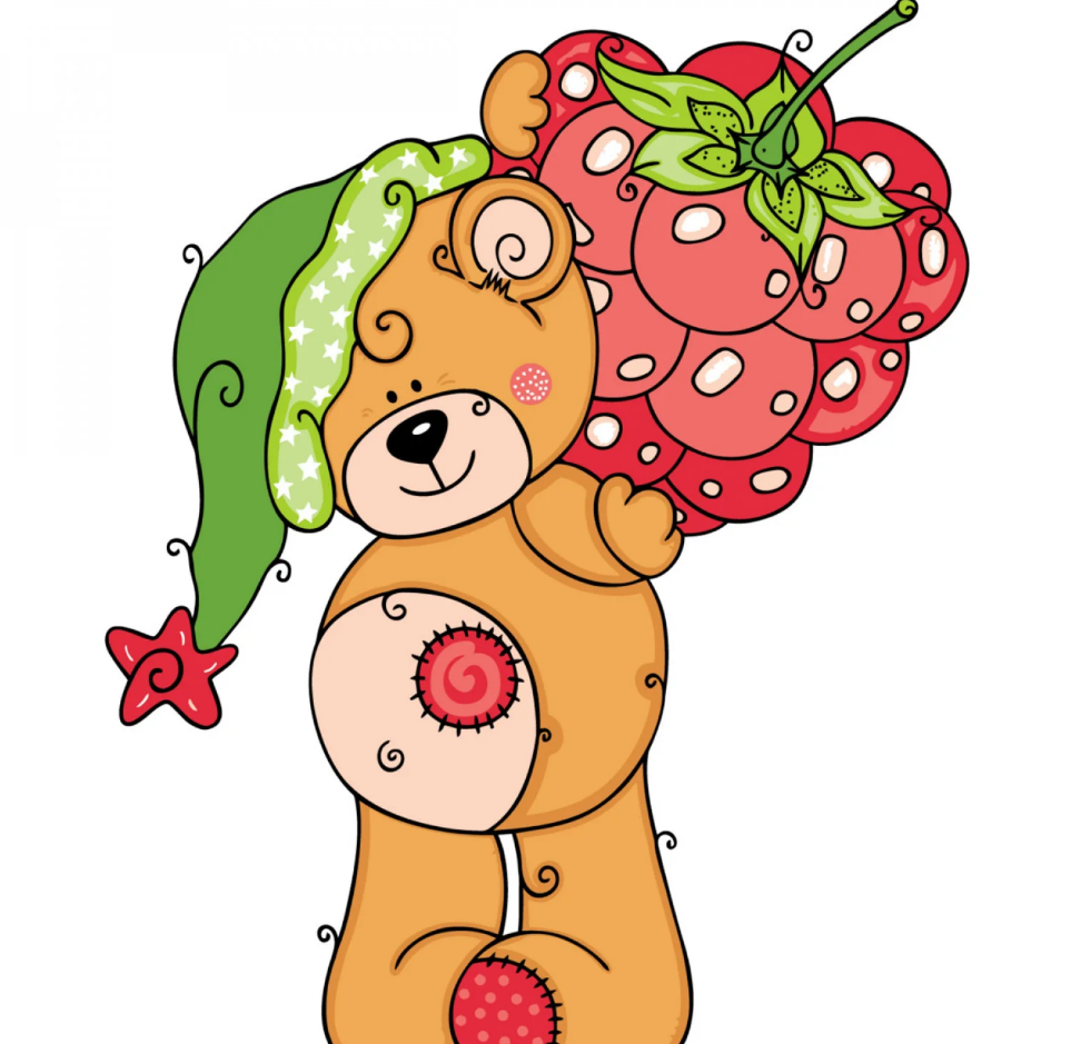 Картина по номерам Strateg Премиум Мишка с малинкой с лаком и уровнем 30x40 см (SS-6440)