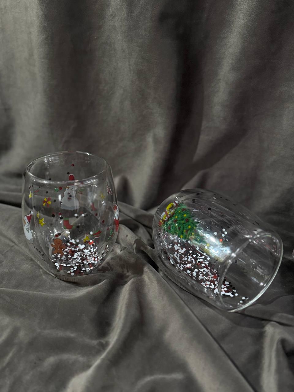 Набір склянок новорічних Vittora Зимові розваги з подвійним дном 2 шт. 350 мл Прозорий (VT-5415-350) - фото 2