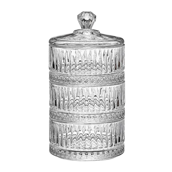Цукерниця трирівнева скляна з кришкою ребриста Прозорий (HP-YH-16)