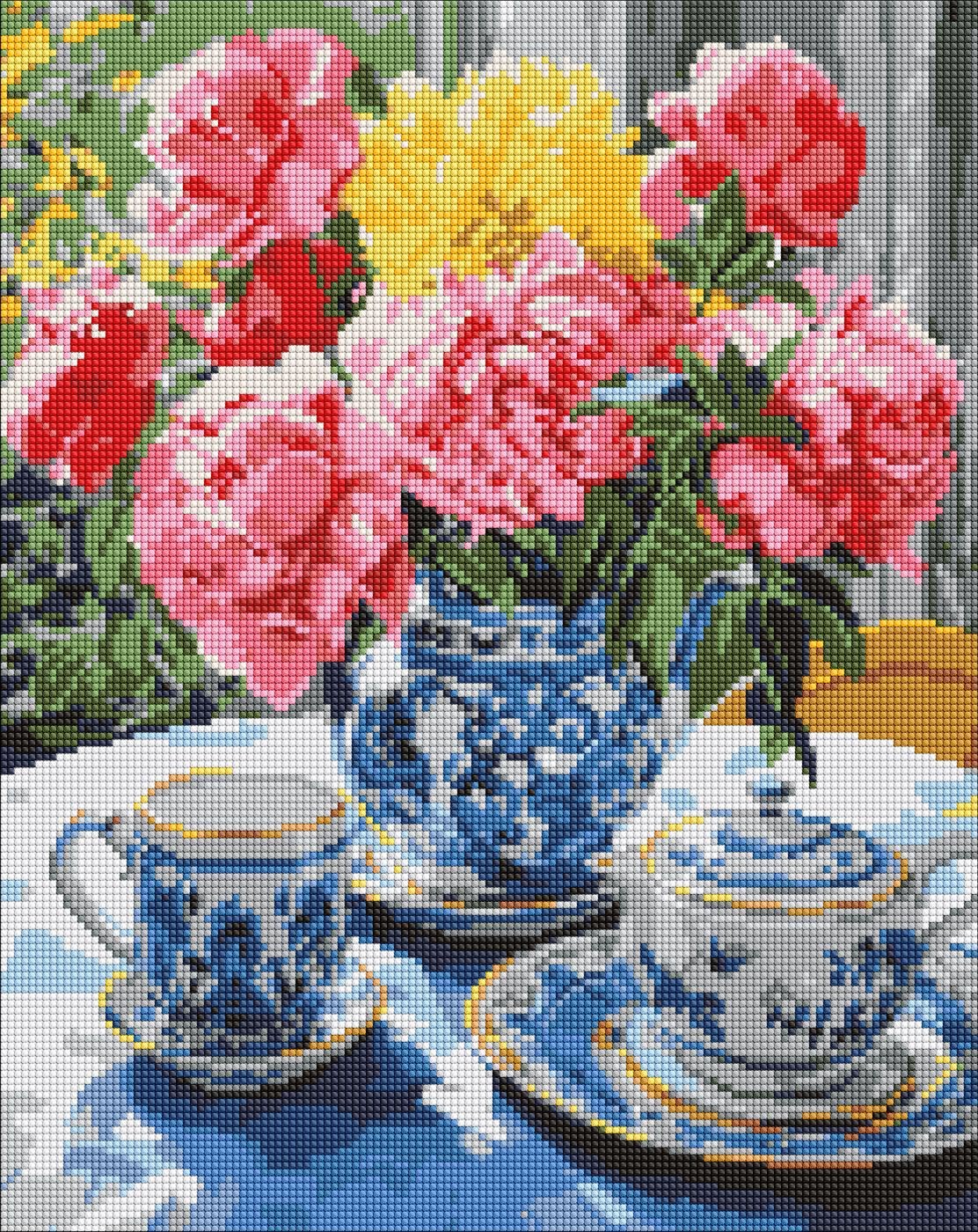 Набір з алмазною мозаїкою Ideyka Чаювання на веранді AMO7968 на підрамнику 40x50 см (MTT-202011)